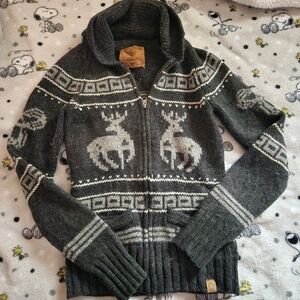 TNA Lambswool Reindeer Zip-up Sweater